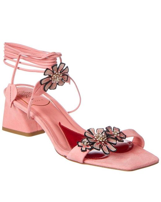 Roger Vivier Pink Vivier Blossom Suede Sandal