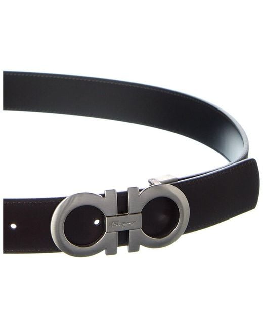 Ferragamo Black Double Gancini Reversible & Adjustable Leather Belt