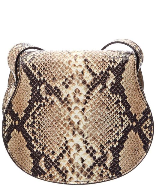 Chloé Natural Marcie Small Python-Embossed Leather Saddle Bag