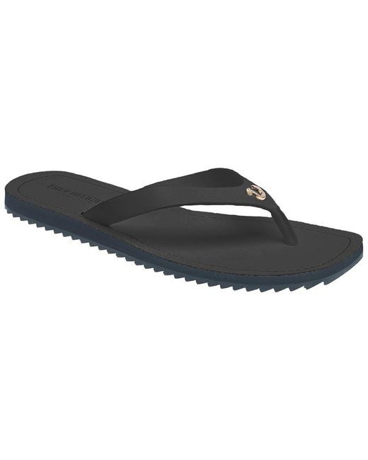True Religion Black 's Flip Flop Sandals – Lightweight Rubber Sole With Iconic Logo
