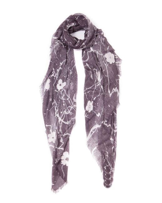 Blue Pacific Purple Floral Fade Cashmere-Blend Scarf