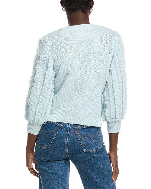 Autumn Cashmere Blue Fringed Cable Puff Sleeve Cashmere Sweater