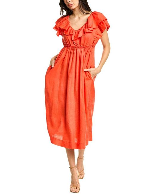 Trina Turk Play Linen Midi Dress in Red | Lyst