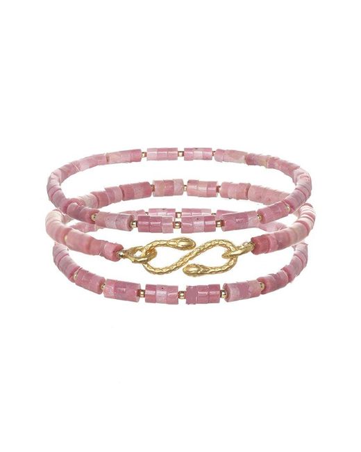 Rachel Reinhardt Jewelry Pink 14k Over Silver Rhodonite Snake Stretch Bracelet