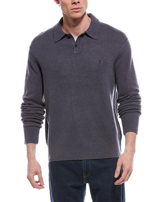 AllSaints Blue Allsaints Statten Wool-Blend Polo Sweater for men