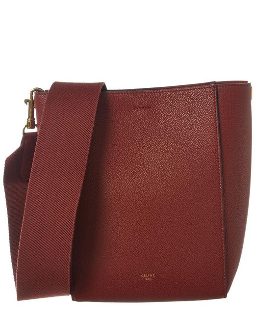 Céline Red Small Sangle Leather Bucket Bag