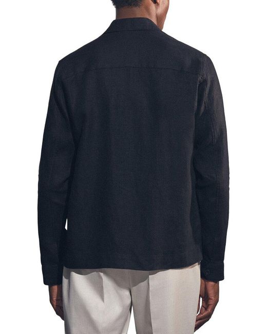 Reiss Blue Eze Linen Twin Pocket Shirt for men