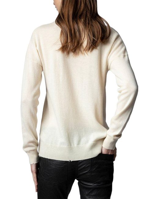 Zadig & Voltaire Natural Gaby Multi Skull Strass Wool & Cashmere-Blend Sweater