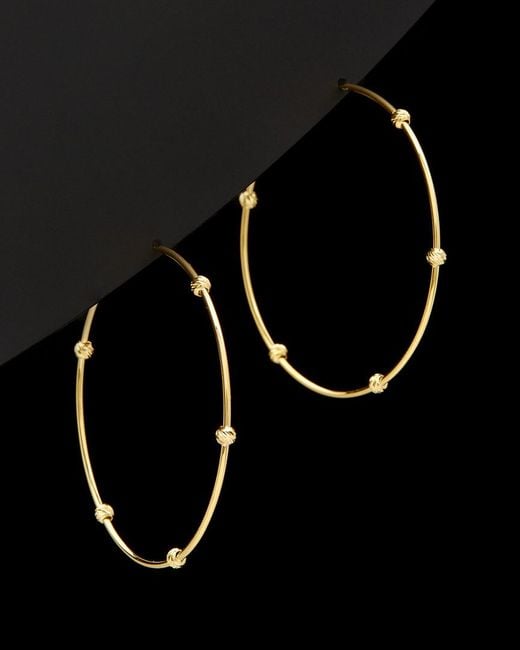 Italian Gold Black 14k Diamond-cut Bead Station Open Hoops
