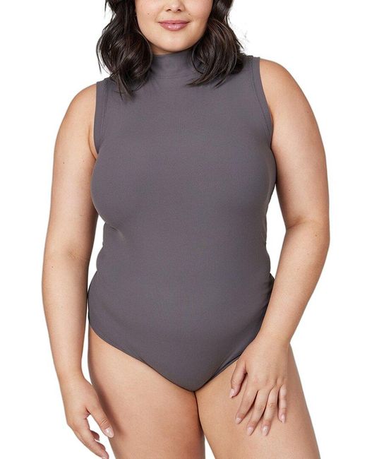 Spanx Gray Suit Yourself Ribbed Mock Neck Sleeveless Bodysuit