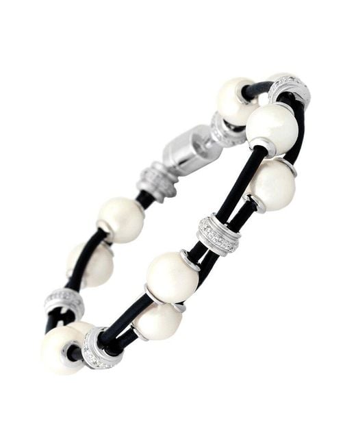 Gemstones Metallic Silver 0.15 Ct. Tw. Diamond 8-9mm Pearl Bracelet