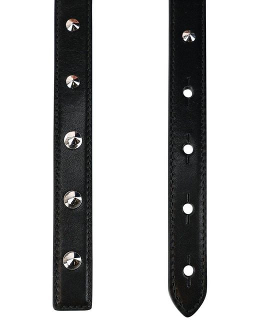 McQueen Black Studded D Thin Leather Belt