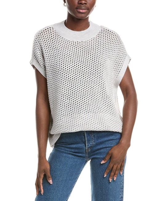Eileen Fisher White Mock Neck Wool Square Sweater