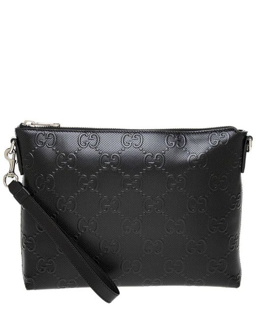 Gucci Black GG Embossed Medium Canvas & Leather Messenger Bag
