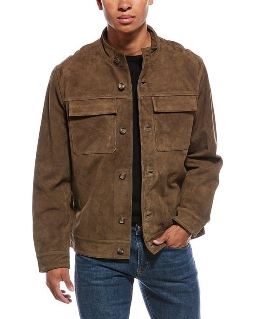 Tahari Brown Button Down Suede Jacket for men