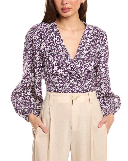 Maje Purple Linen-Blend Top