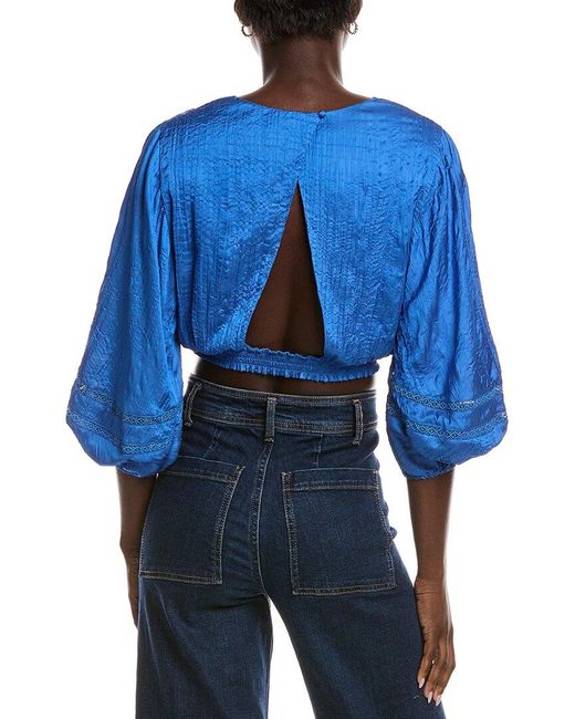 Maje Blue Balloon Sleeve Blouse