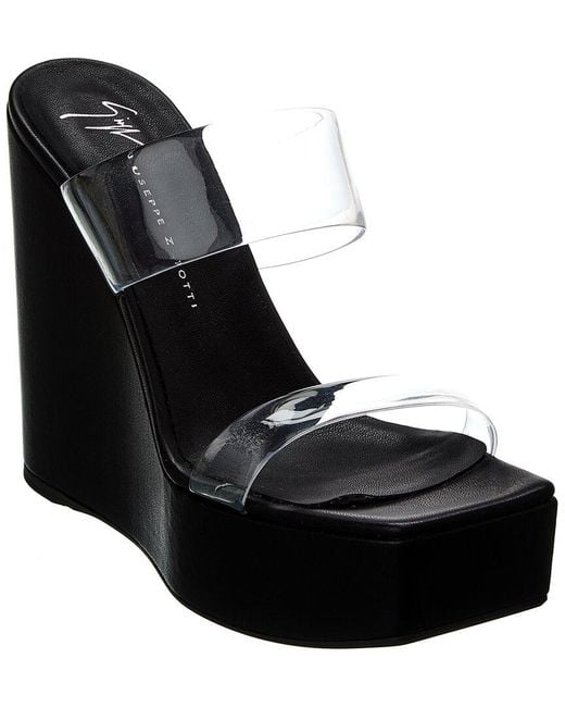 Giuseppe Zanotti Black Zanilla 90 Vinyl & Leather Wedge Sandal
