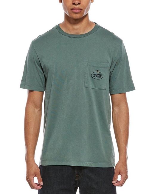 Scotch & Soda Green Garment-Dyed Pocket T-Shirt for men
