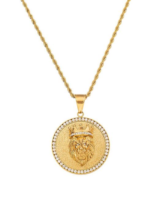 Eye Candy LA Metallic The Bold Collection Titanium Cz Rowan Lion Head Pendant Necklace for men