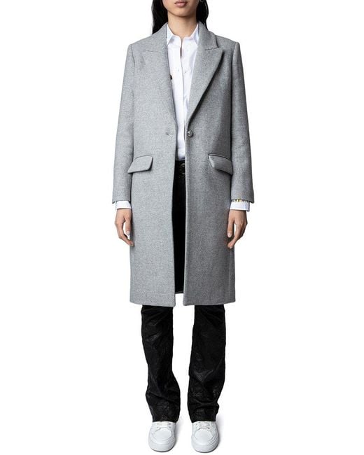 Zadig & Voltaire Gray Monarque Lainage Chevron Wool & Cashmere-blend Coat