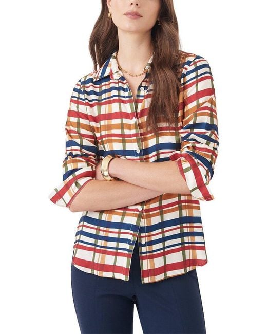 J.McLaughlin Red Madeline Silk-Blend Blouse