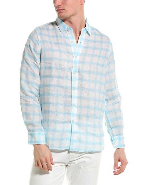 Raffi Blue Plaid Printed Linen Shirt for men