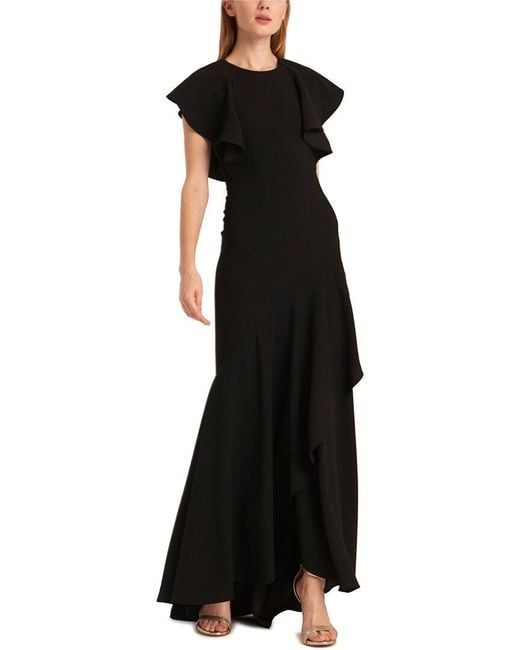 ML Monique Lhuillier Black Satin Ruffle Crepe Dress