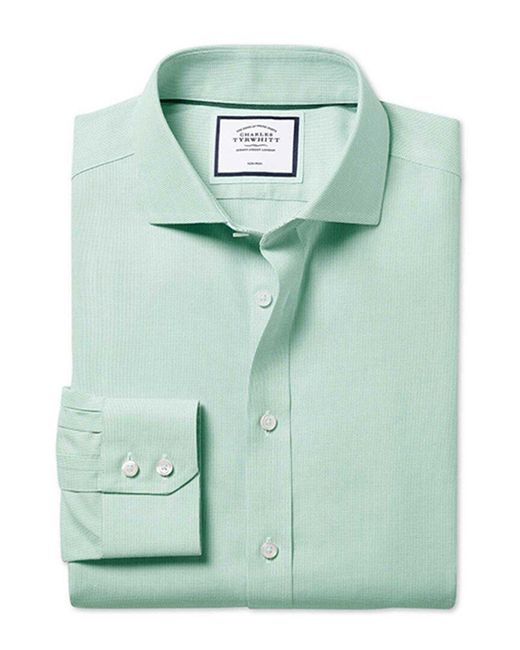 Charles Tyrwhitt Green Non-iron Ludgate Weave Cutaway Classic Fit Shirt for men