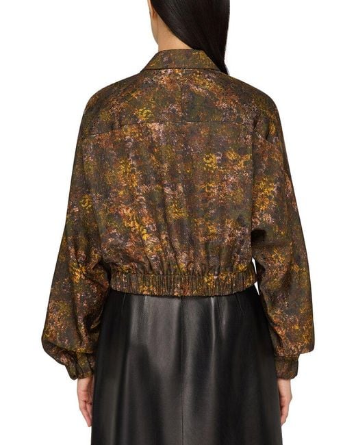 Lafayette 148 New York Brown Shirt Collar Wool & Silk-Blend Bomber Jacket