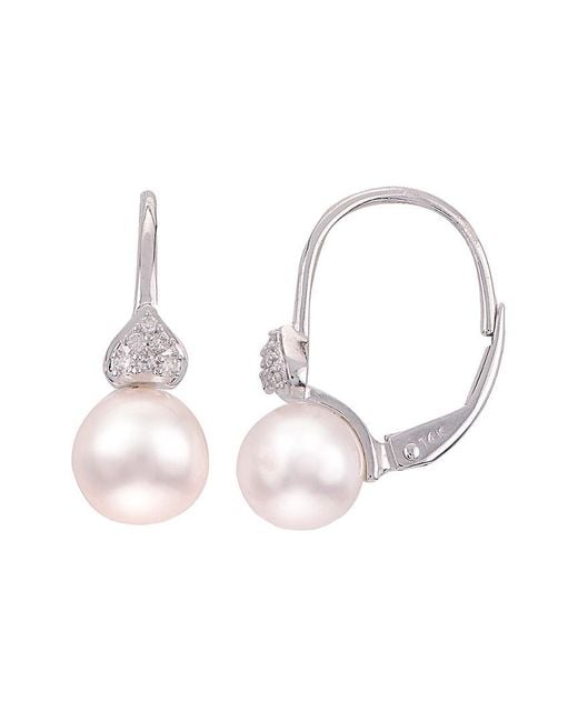 Pearls White Imperial 14k 0.06 Ct. Tw. Diamond & 7-7.5mm Akoya Pearl Earring