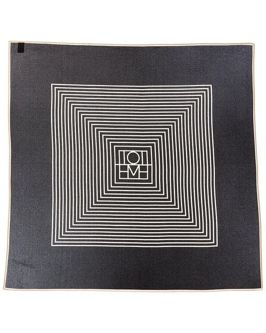 Totême Black Stripe Print Silk Scarf