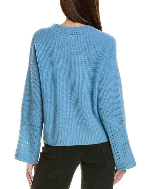 Design History Blue Pointelle Sleeve Cashmere Sweater