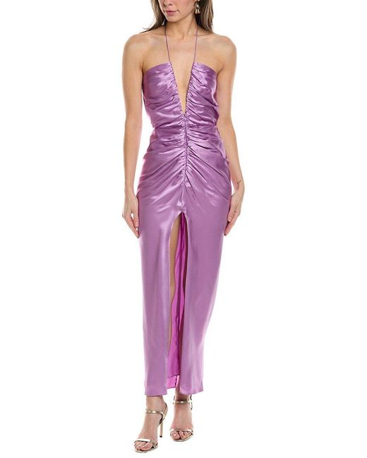 The Sei Purple Gathered Silk Maxi Dress