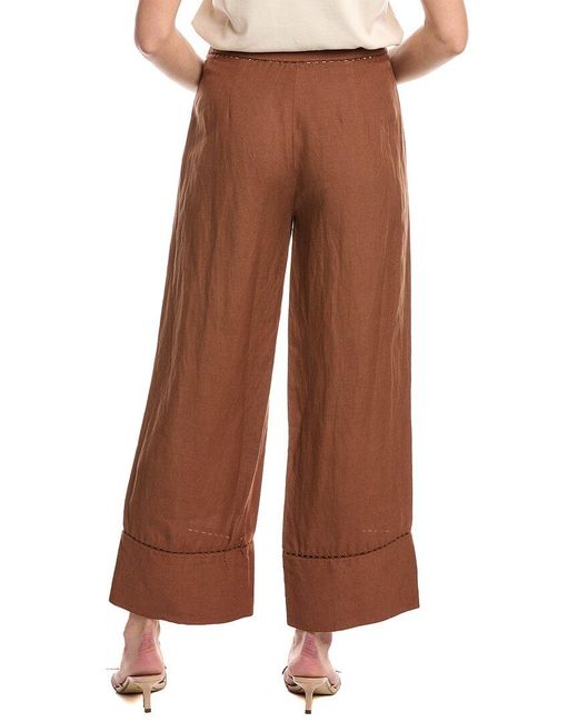Jonathan Simkhai Brown Colley Cropped Straight Leg Linen-Blend Pant