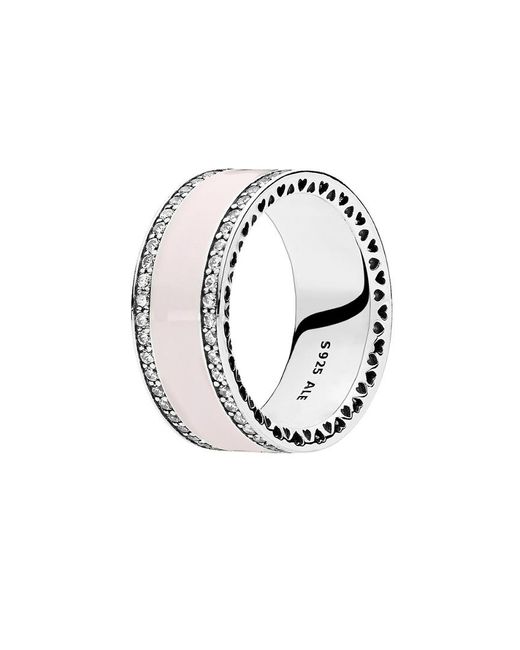 Pandora Metallic Silver & Cz Soft Pink Hearts Ring