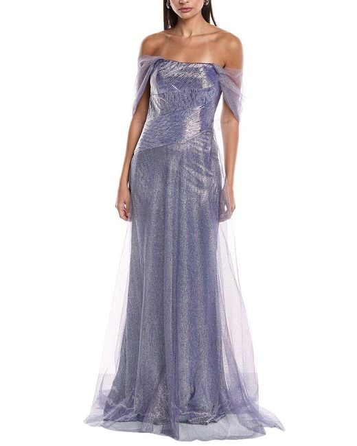 Rene Ruiz Purple Off-Shoulder Metallic Gown