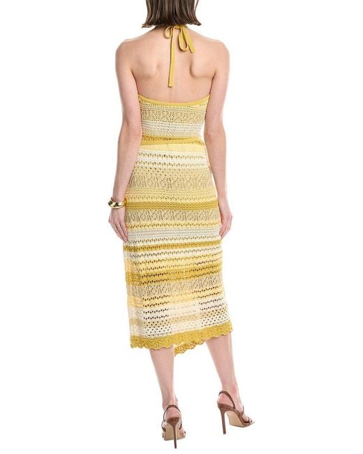 Jonathan Simkhai Yellow Katarina Macrame Mixed Stitch Halter Wrap Dress