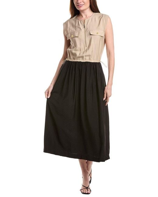 Ellen Tracy Black Crinkle Colorblock Dress