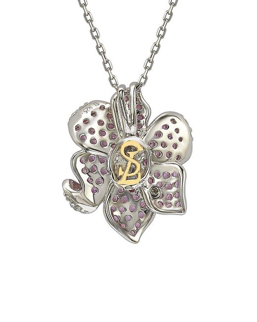 Suzy Levian Pink Silver 0.02 Ct. Tw. Diamond & Sapphire Pendant Necklace
