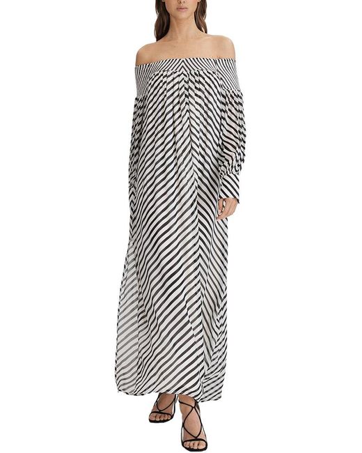 Reiss White Fabia Bardot Stripe Maxi Dress