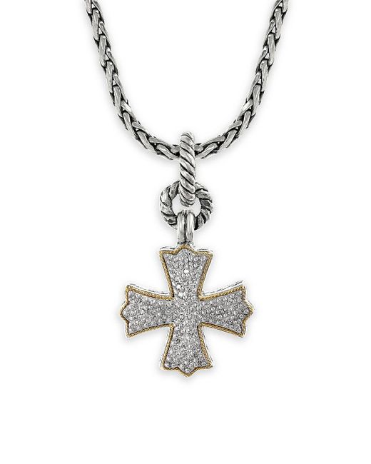 Effy Metallic Sterling Silver, 18k Yellow Gold & Diamond Cross Pendant Necklace