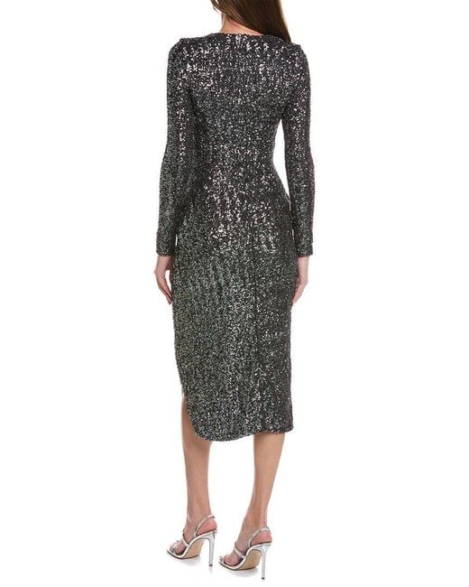 Michael Kors Black Sequined Draped Midi-dress