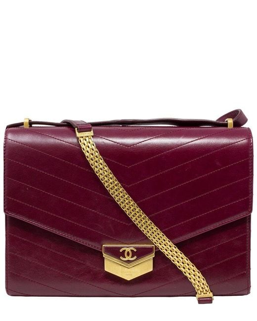 Chanel Purple Limited Edition Burgundy Quilted Aged Calfskin Leather 2018 Paris-hamburg Chevron Medal Large Flap Bag
