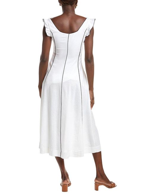 Ellen Tracy White Contrast Piping Linen-Blend Midi Dress