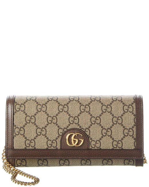 Gucci Gray Ophidia GG Supreme Canvas & Leather Wallet On Chain