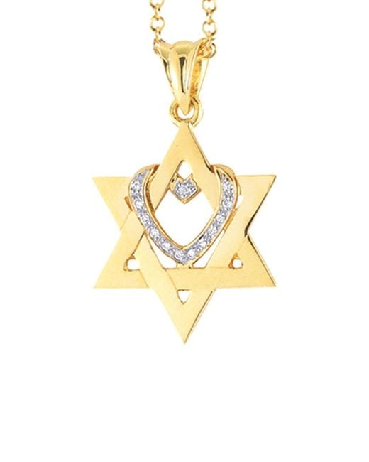 Reiss Metallic 14K 0.08 Ct. Tw. Diamond Interlocking Star Of David & Heart Necklace
