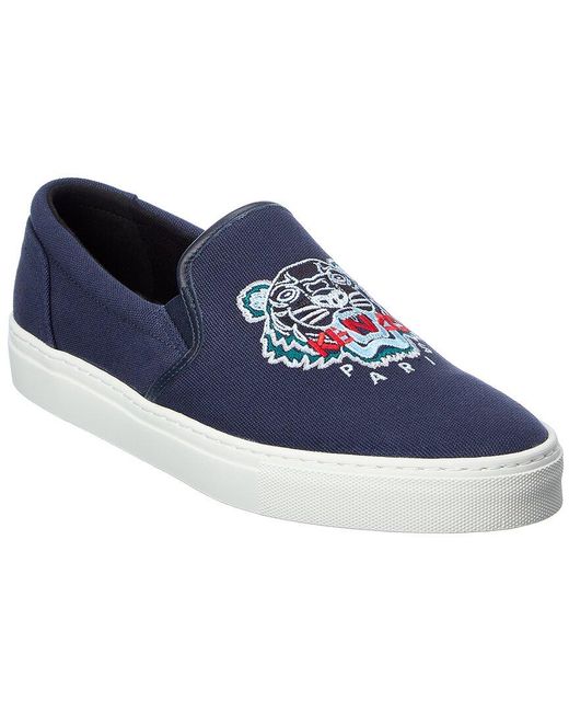 KENZO Blue K-skate Tiger Canvas Slip-on Sneaker for men