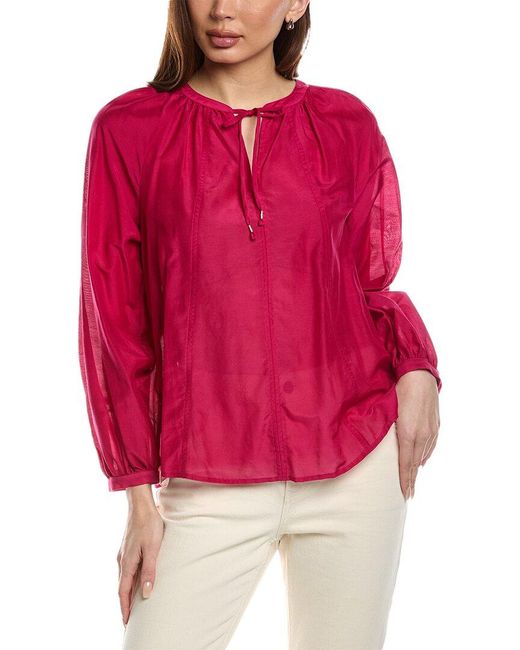 Tommy Bahama Red Agua Amara Seamed Silk-Blend Peasant Top