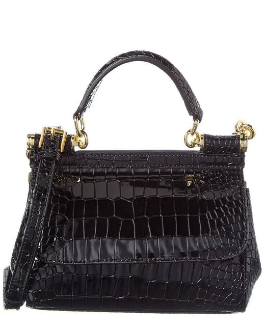 Tiffany & Fred Paris Black Croc-Embossed Leather Top Handle Bag